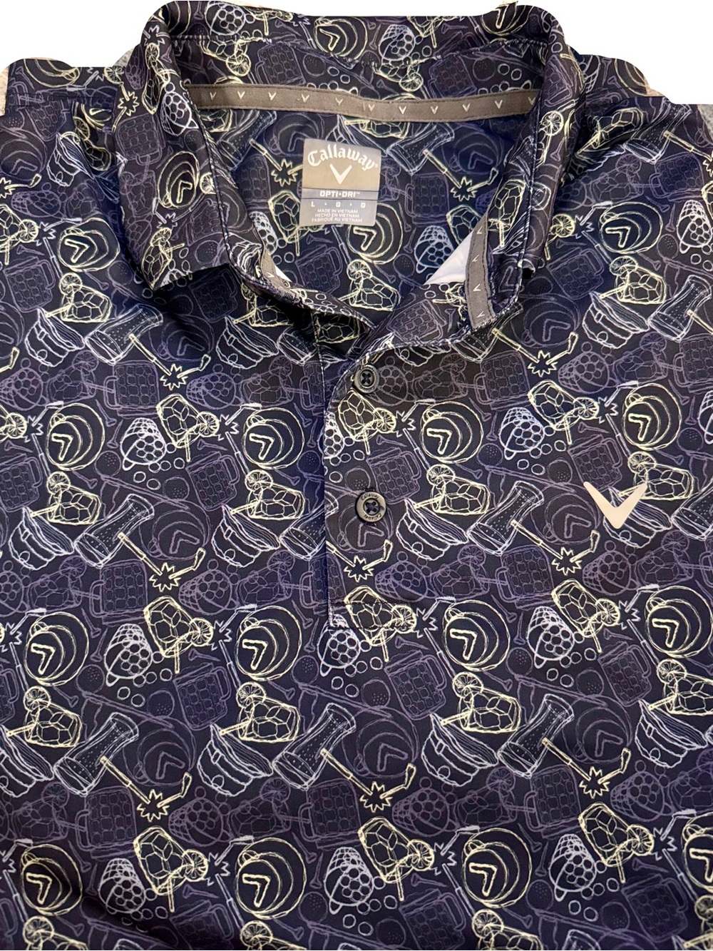 Callaway Opti-Dri Golf Polo Shirt Men’s Large Blue Novelty Cocktail Print